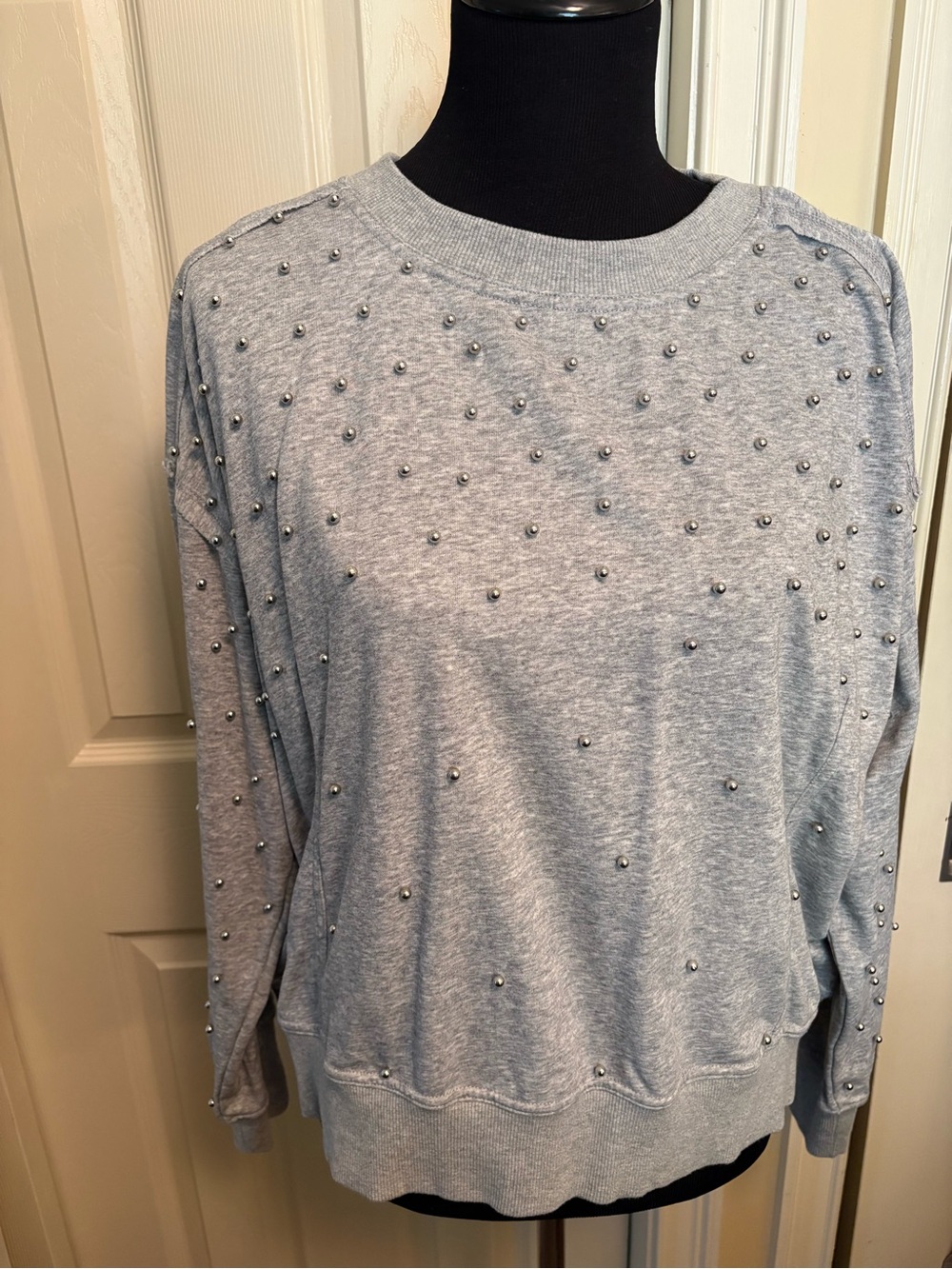 White Birch Light Gray Ribbed Collar Sweatshirt